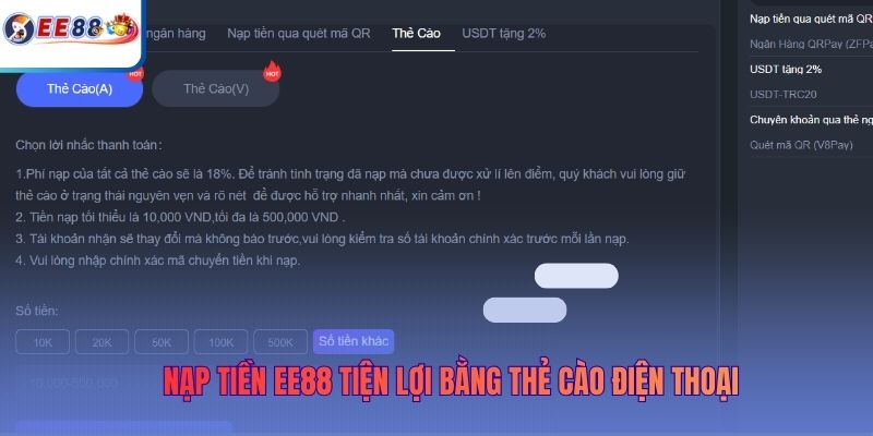 Nạp tiền EE88 tiện lợi bằng thẻ cào điện thoại